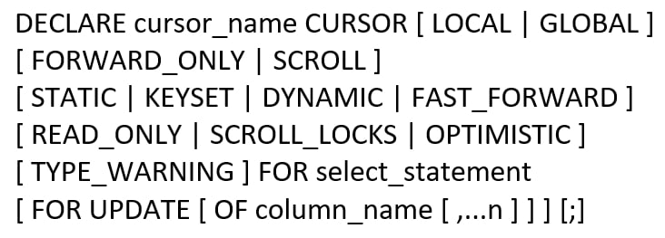 Figure 2 – MS SQL Server cursor syntax