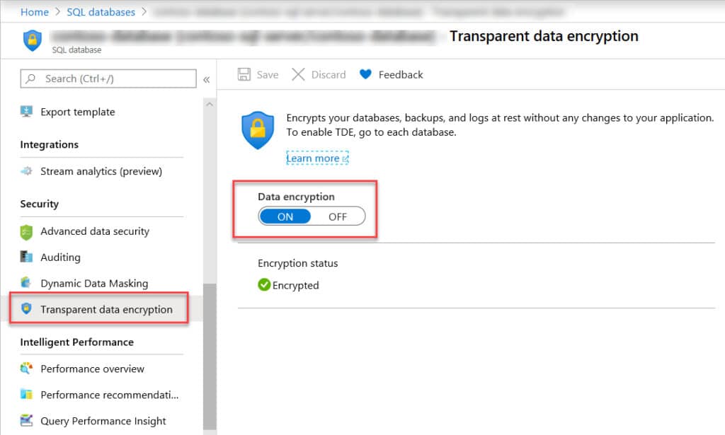 Figure 3 - Enabling TDE on Azure SQL