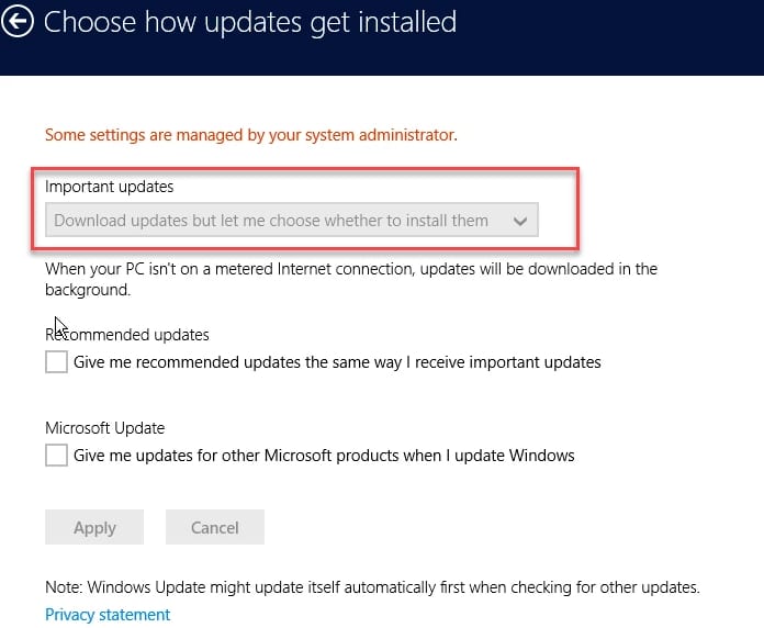 Windows update download settings