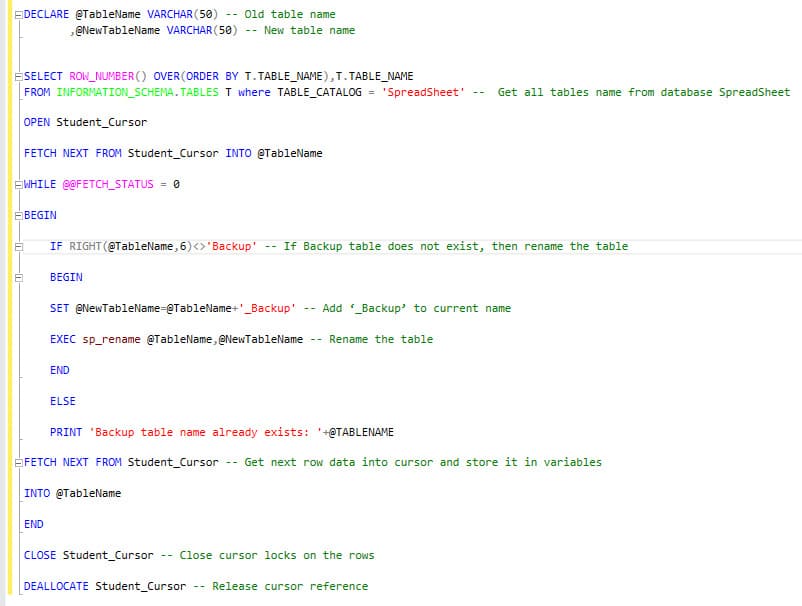 Figure 3 – SQL Server cursor sample