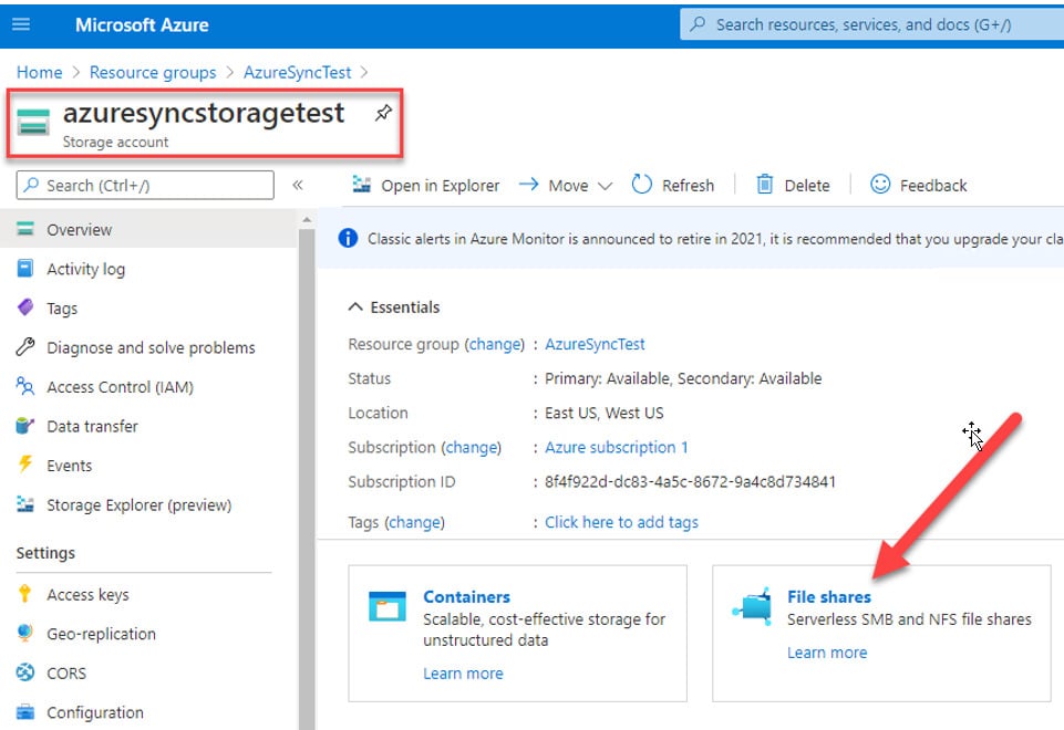Figure 10 - Create file share within the Azure storage account